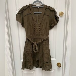 Reiss Khaki (olive green) Gemina Dress with Lace Embroidered Trim - Size 6